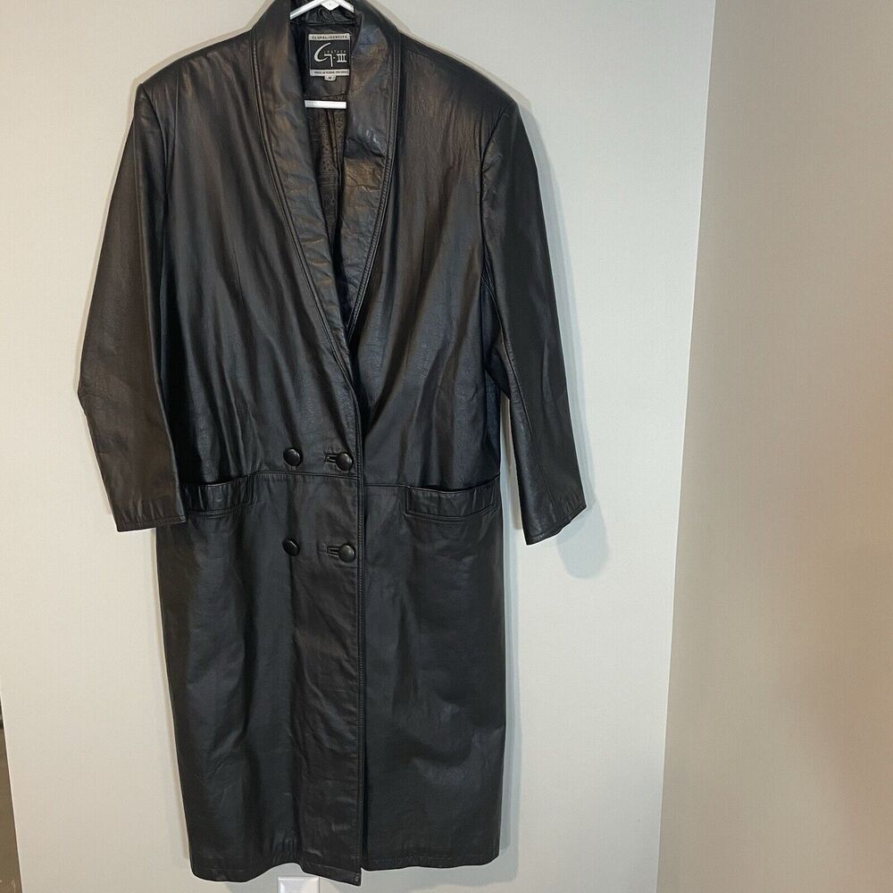 Vintage Global Identity G-III Sz Medium Women's‎ Black Leather Long Trench Coat